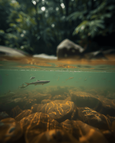 Spot mancing wader dan ikan kecil di sungai